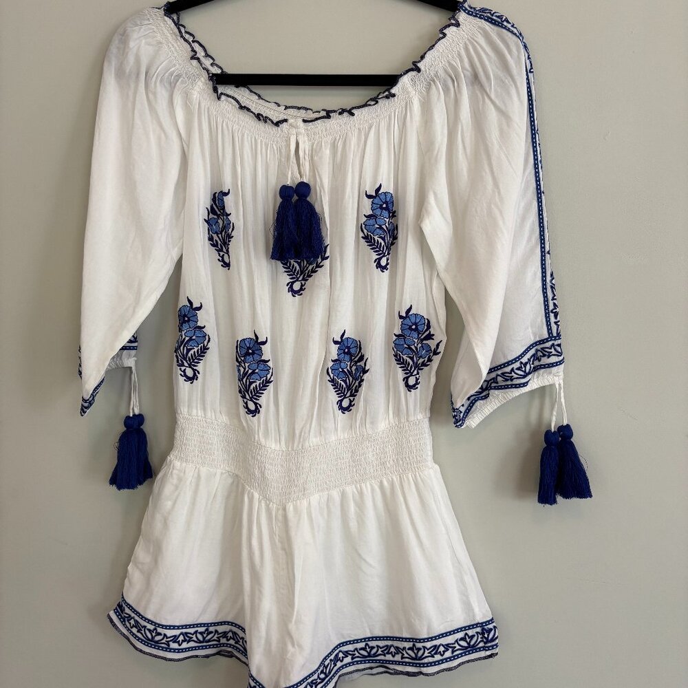 Nibi MTK White and Blue Coverup Romper XS